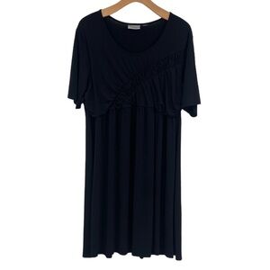 Avenue Midi Dress Women Size 26/28 Plus Black Ruched‎ Detail Flowy Short Sleeve
